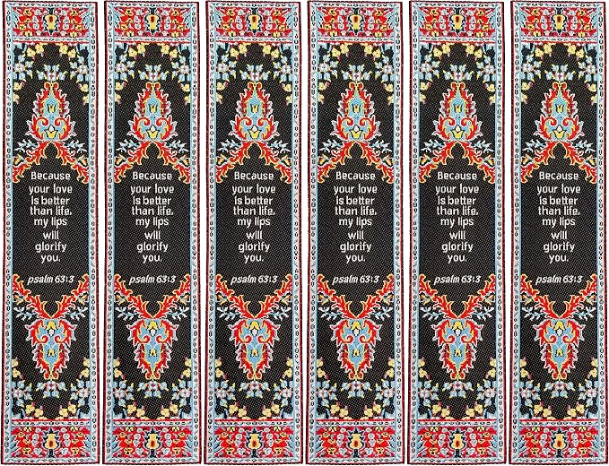 Your Love is Better Than Life, Bulk Pack of 6 Woven Fabric Christian Bookmarks, Silky Soft Psalm 63:3 Flexible Bookmarker for Novels Books and Bibles, Religious Memory Verse Gift