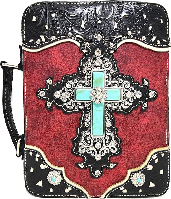 Western Style Embroidered Verse Scripture Bible Cover Book Bibles Carrying Case for Women Extra Strap Purse Messenger Bag