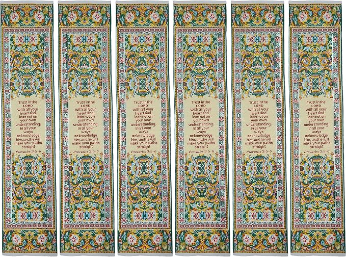 Trust in the Lord, Bulk Pack of 6 Woven Fabric Christian Bookmarks, Silky Soft Proverbs 3:5-6 Yellow Flexible Bookmarker for Novels Books & Bibles, Traditional Turkish Woven Design, Memory Verse Gift