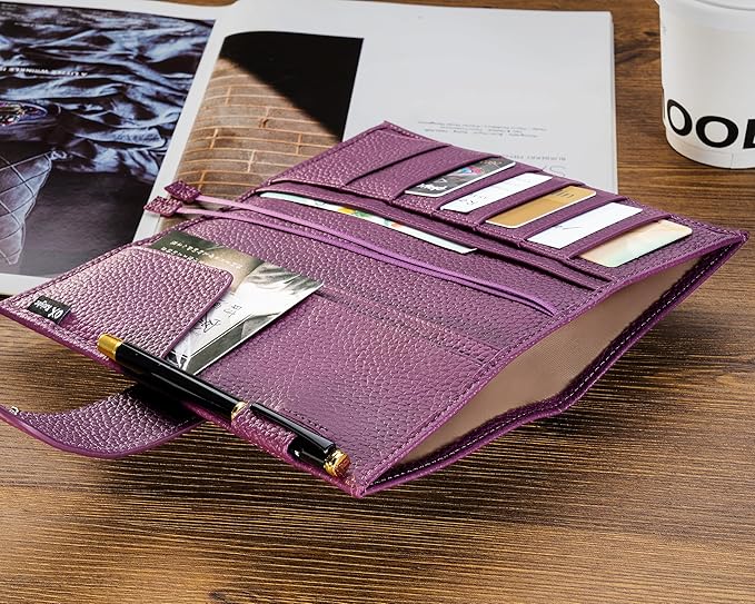 Genuine Leather Cover for Hobonichi Weeks/Weeks Mega with Pen Loop, Card Slots, Back Pocket, and Bookmarks (Purple)