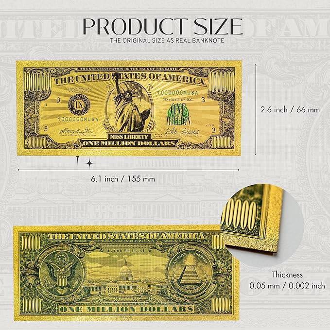 5 PCS One Million Gold Dollar Bill Bookmarks - Cool Bookmarks for Women, Men, Students & Readers - Unique Book Reading Accessories