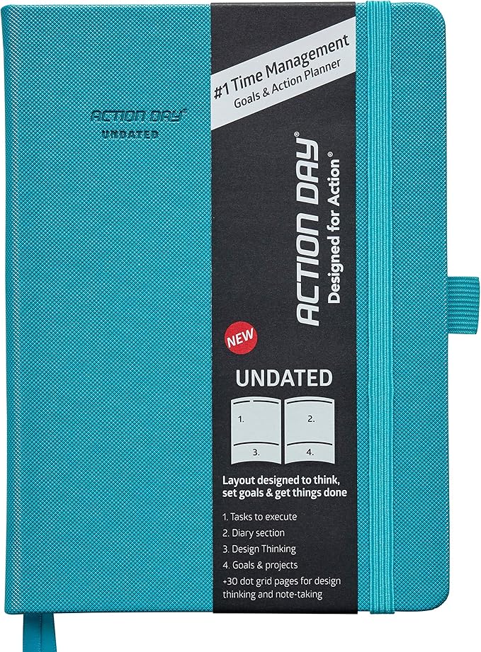 Undated Academic Weekly and Monthly Planner by Action Day - Stay Organized, Achieve Goals & Get More Done with a Proven Productivity System, 6x8, Turquoise
