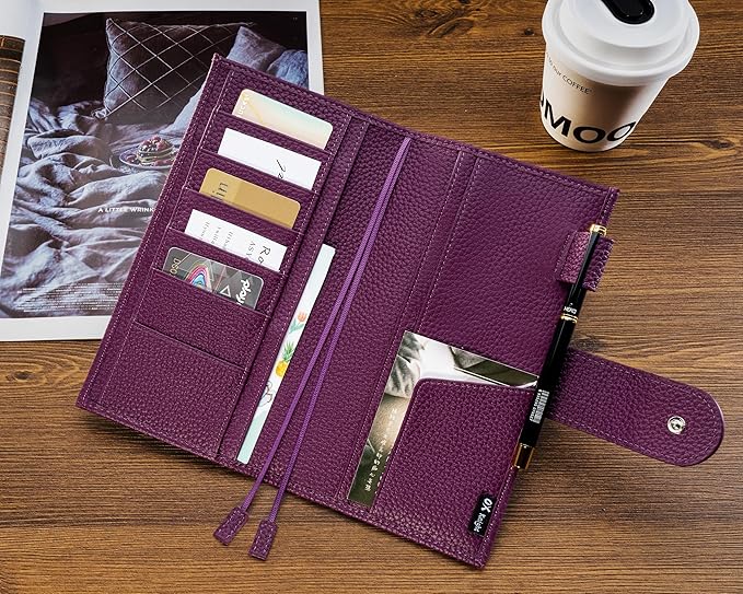 Genuine Leather Cover for Hobonichi Weeks/Weeks Mega with Pen Loop, Card Slots, Back Pocket, and Bookmarks (Purple)