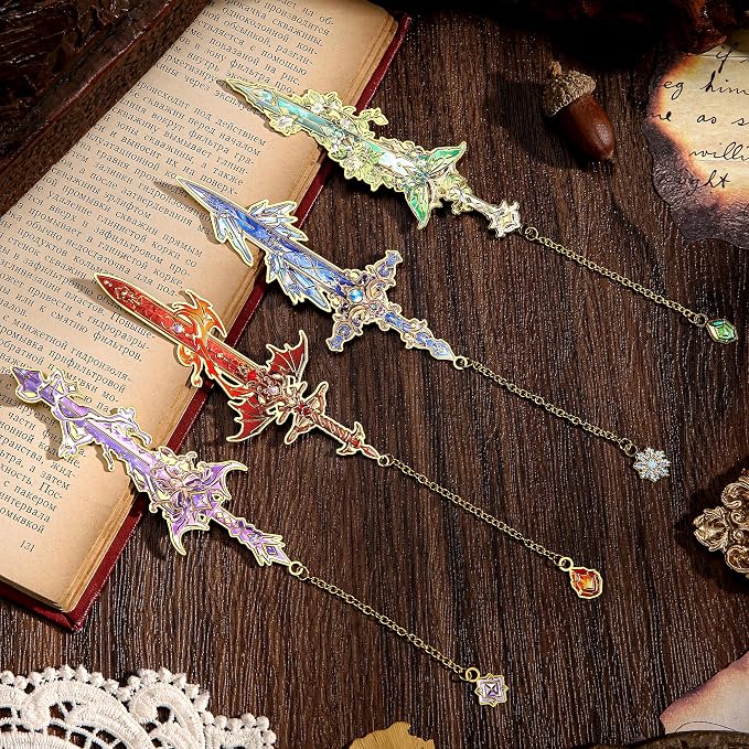 12pcs Fantasy Sword Bookmarks for Books, Journals, Planners - Cool Metal Book Markers for Reading Women & Men, Unique Book Marks Gifts for Book Lovers, Reading Accessories for Students & Adults & Kids