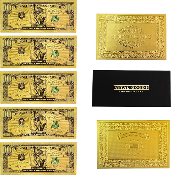 5 PCS One Million Gold Dollar Bill Bookmarks - Cool Bookmarks for Women, Men, Students & Readers - Unique Book Reading Accessories