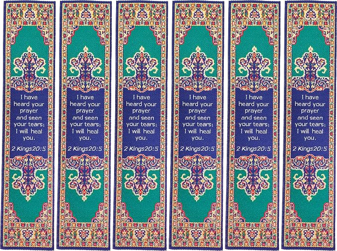 Divine Healing, Bulk Pack of 6 Woven Fabric Christian Bookmarks, Silky Soft 2 Kings 20:5 Flexible Bookmarker for Novels Books and Bibles, Religious Memory Verse Gift