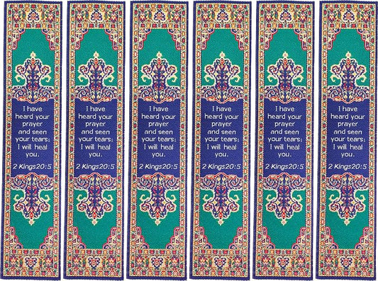 Divine Healing, Bulk Pack of 6 Woven Fabric Christian Bookmarks, Silky Soft 2 Kings 20:5 Flexible Bookmarker for Novels Books and Bibles, Religious Memory Verse Gift