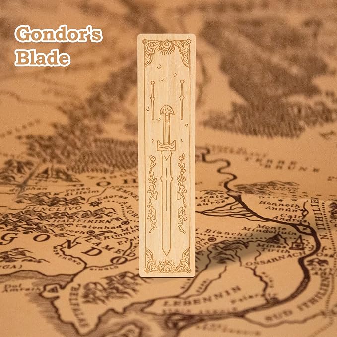 Lord of Rings Bookmarks 4 Pack Engraved Wooden Sword Themed Markers for Tolkien Fans Vintage Reading Accessories