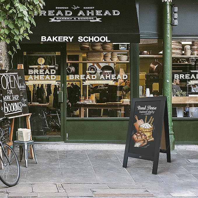 A Frame Chalkboard by HBCY Creations: 40x20 Solid Wood A-Frame Sign Black Double-Sided Magnetic Board, Chalkboard Menu Board, for Restaurants, Cafés, Weddings - Heavy Duty Hinges