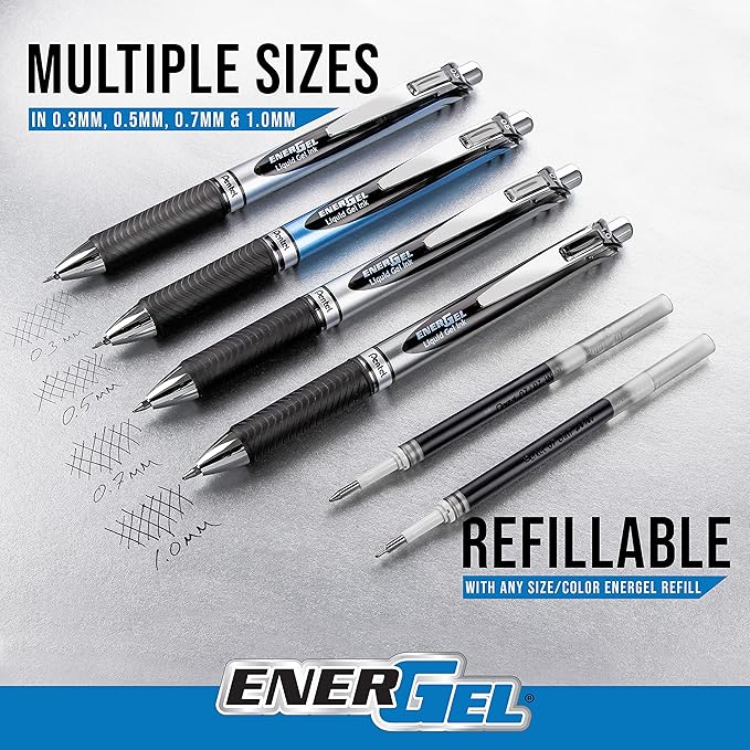 Pentel EnerGel RTX Retractable Liquid Gel Pen, (0.7mm) Medium Line, Metal Tip, Assorted Ink, 8 Pack (BL77BP8M3)