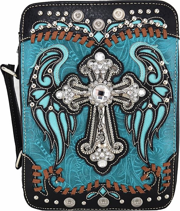 Western Style Embroidered Verse Scripture Bible Cover Book Bibles Carrying Case for Women Extra Strap Purse Messenger Bag