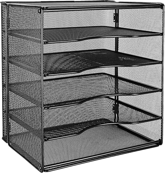 Amazon Basics 5-Tier Mesh Desk Organizer, File Holder, Paper Sorter for Office Supplies, Mail, Documents, 13.6 x 9.5 x 12.8 inches, Black