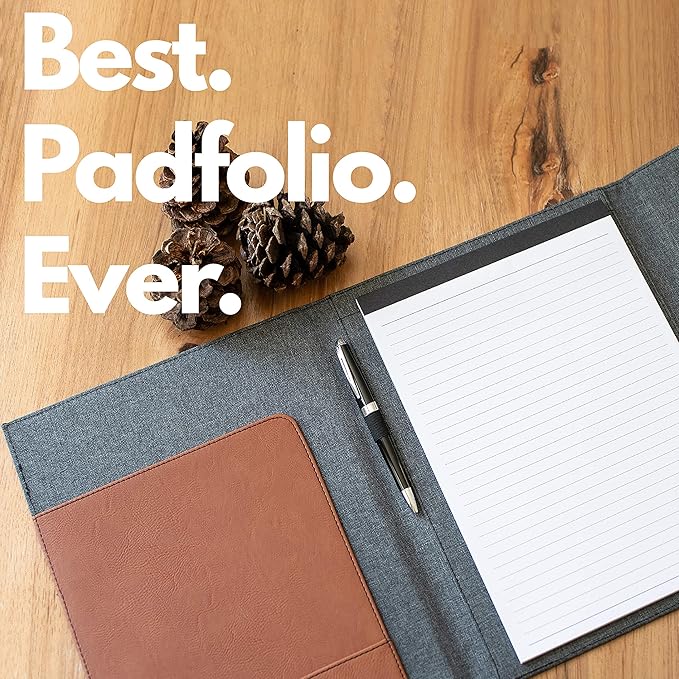 Personalized Portfolio Padfolio, Business Portfolio w Magnetic Closure Organizer Folder Leather/Canvas, Custom Notepad Holder for Resume, Professional Business Gifts | 3 Colors - 6 Designs - 7 x 9