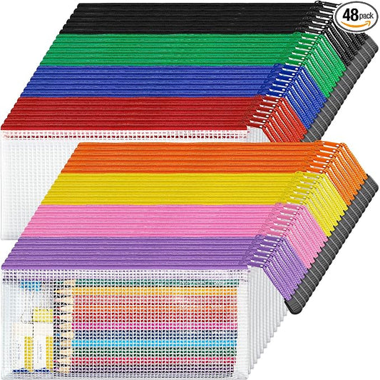 JARLINK 48 Pack A6 (9.3 × 4.0 in) Mesh Zipper Pouch Bags, Waterproof Pencil Pouch for School Supplies Storage, Small Zipper Pouches for Cash, Cosmetics, Travel Organization, 8 Colors