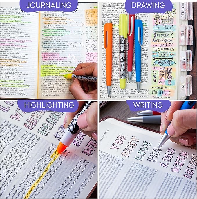 BLIEVE - Aesthetic Highlighters and Gel Pens With Soft Ink and Chisel Tip, Bible Highlighters and Pens No Bleed, Dry Fast Easy to Hold, for Bible Journaling Planner School Supplies (COLORFUL)