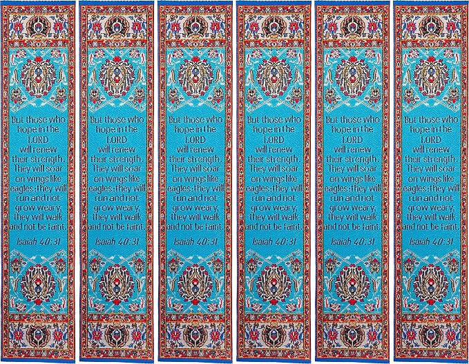 Wings Like Eagles & Renewed Strength, Bulk Pack of 6 Woven Fabric Christian Bookmarks, Silky Soft Isaiah 40:31 Flexible Bookmarker for Novels Books and Bibles, Religious Memory Verse Gift