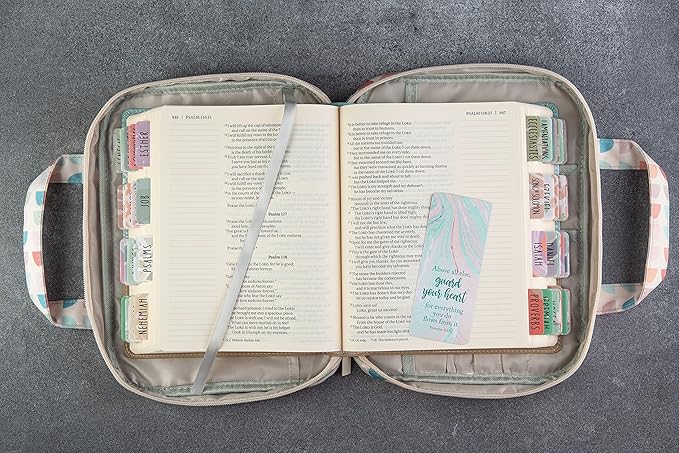 DiverseBee Bible Cover with Handles, Zippered Bible Carrying Case for Women and Girls, Bible Tote Bag for Kids, Book Cover Accessories, Christian Gifts 7.5 x 10 x 2.5in (Blossom)