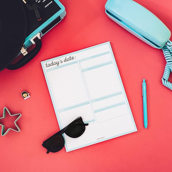 JULIANNE & CO Daily To-Do Undated Tear-Away Planner Notepads - Premium Personal Organizer for Home, Office, Work, School - 50 Pages for Daily Tasks, Notes, Water Intake and Meal Prep (8.5 x 11) (3-PK)