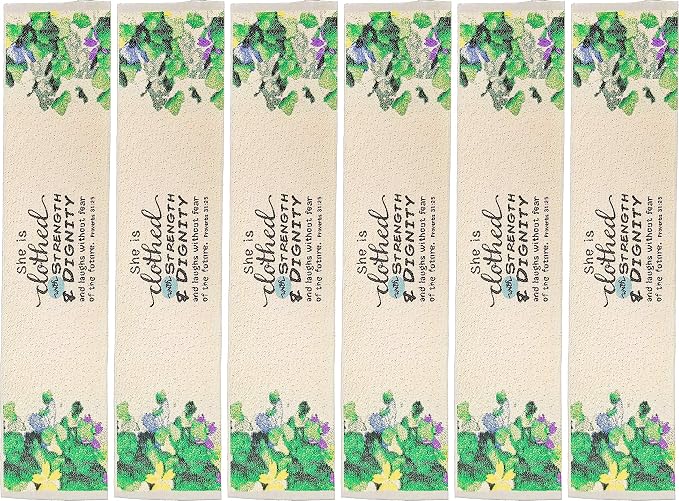 She is Clothed with Strength & Dignity, Bulk Pack of 6 Woven Fabric Christian Bookmarks, Silky Soft Proverbs 31:25 Flexible Bookmarker for Novels Books and Bibles, Religious Memory Verse Gift