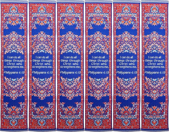 I Can Do All Things, Bulk Pack of 6 Woven Fabric Christian Bookmarks, Silky Soft Philippians 4:13 Flexible Bookmarker for Novels Books and Bibles, Religious Memory Verse Gift